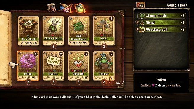 SteamWorld Quest Deck Building Menu